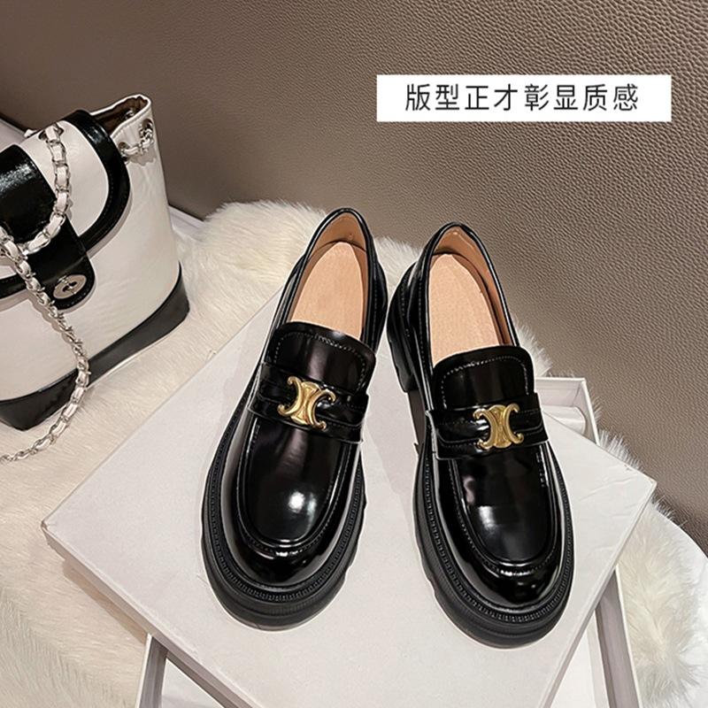 Platform loafers women's retro small leather shoes women's leather high-end sense increased black leather small leather shoes tide
