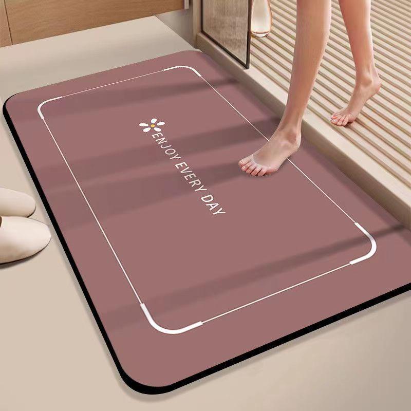 Quick-Dry Diatom Mud Bathroom Mat - Water Absorbent, Non-Slip Foot Mat with Silk Flower Design