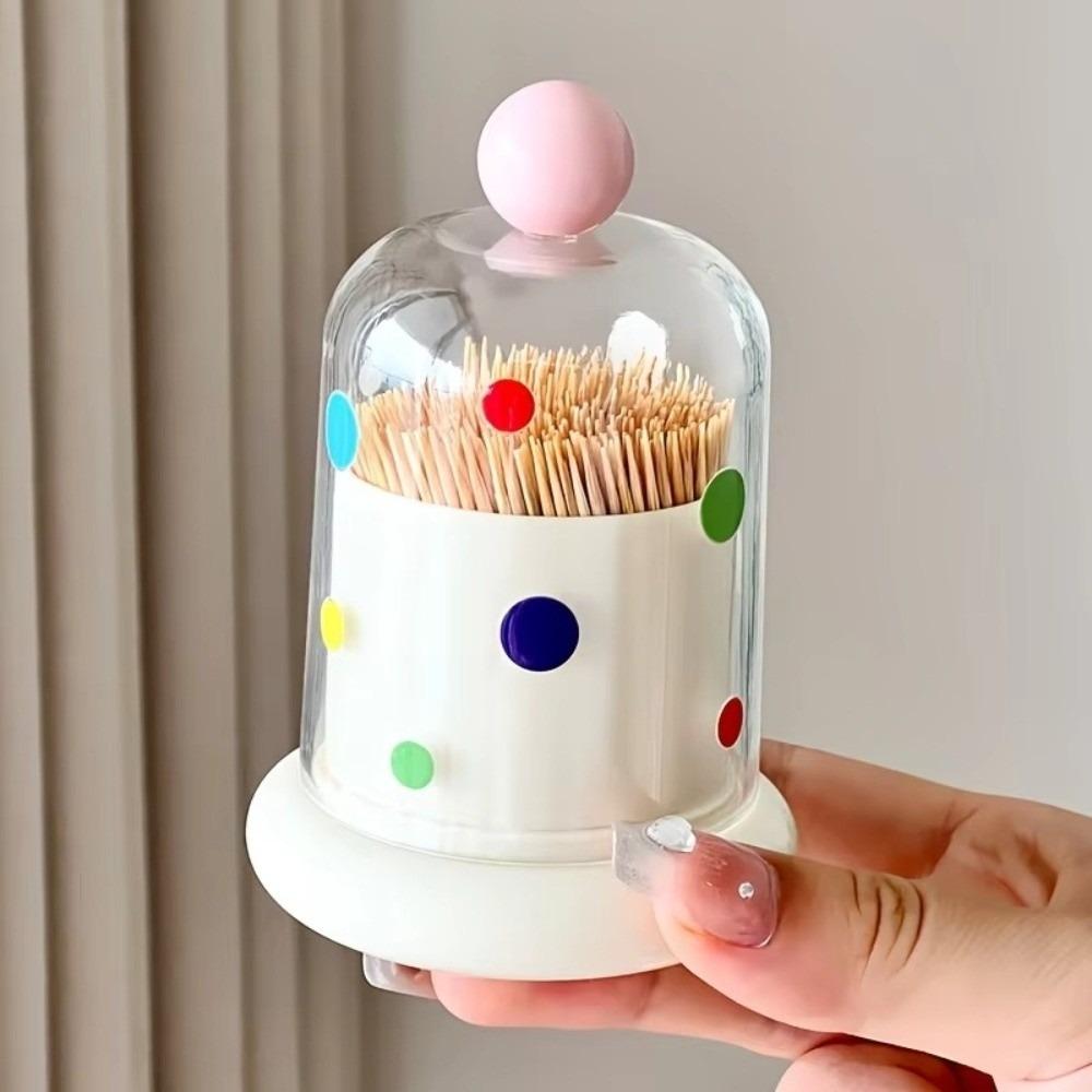 Polka Dot Toothpick Holder Food Grade PP Plastic Desktop Organizer  For Home and Office Desktop