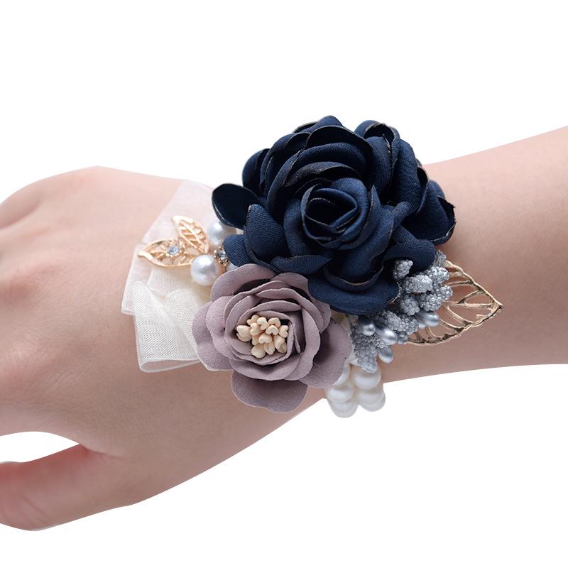 Girls Bridesmaid Wrist Flowers Wedding Party Corsage Bracelet Fabric Hand Flowers