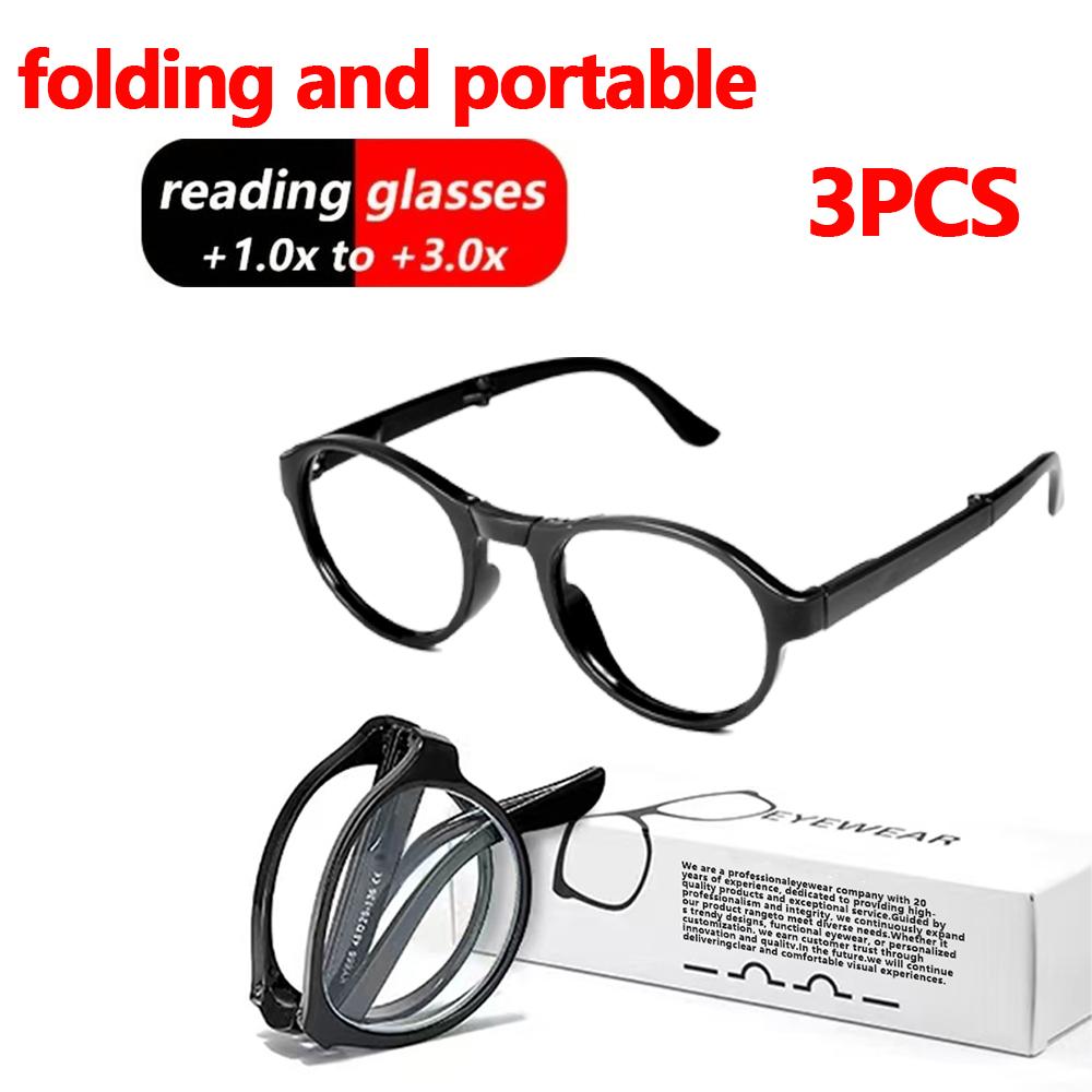 3pcs Unisex Foldable Reading Glasses Portable Lightweight Blue Light Blocking Presbyopia Glasses Magnification +1.0