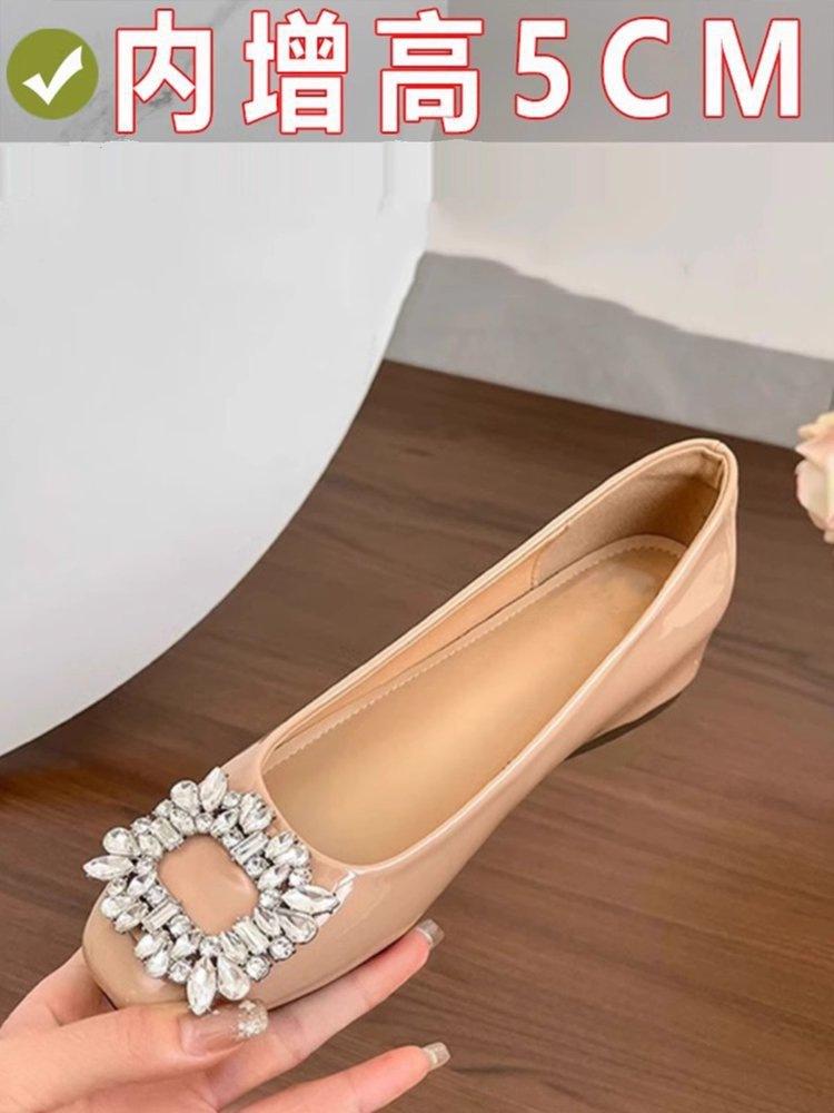 Flat Bottom Silver High-end Square Head Rhinestone Single Shoes Women's Shoes 2025 New Autumn Black Commuter Beanie Shoes