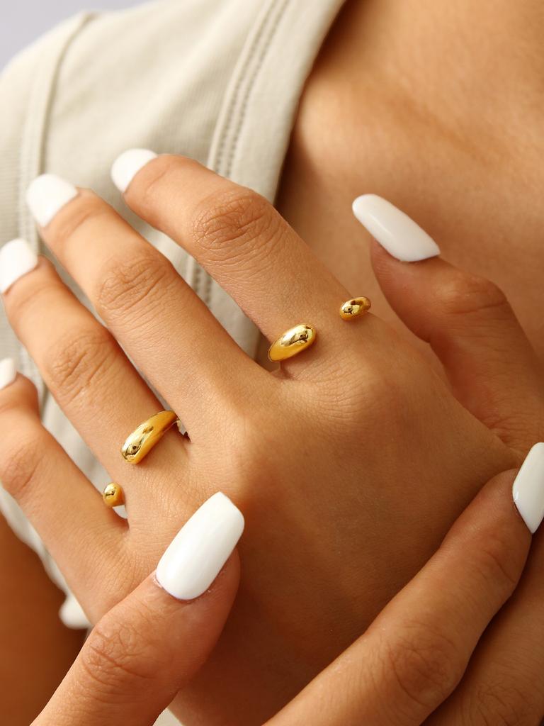 Western Simple Fashion Niche Temperament Stainless Steel 18K Gold-Plated Geometric Pattern Single Ring Open Ring Female