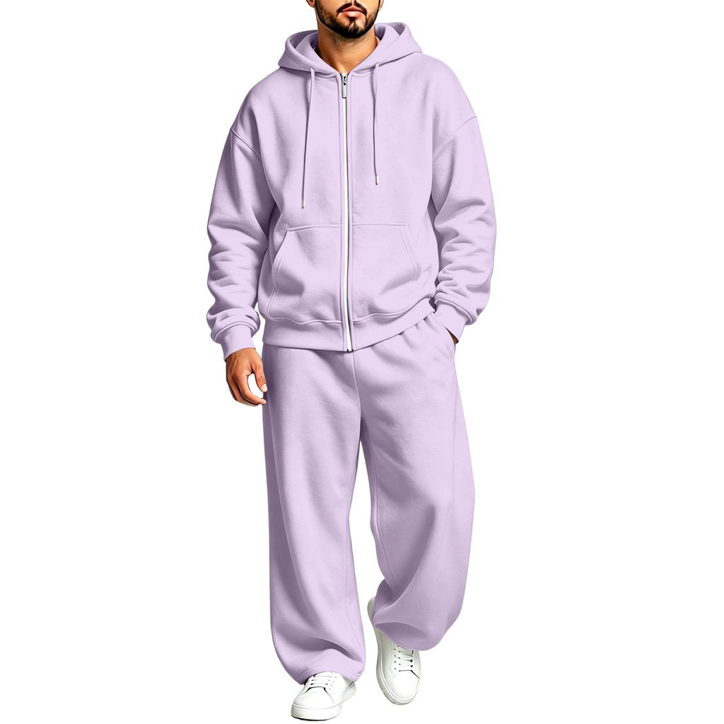 Lined Hooded Zip Up Two Piece Set for Casual Athletic Everyday Wear