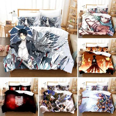 3D-tryckt Attack On Titan AOT Sängklädesset Anime Levi Påslakan Dubbel Twin Full Queen King Vuxen Barn Sängkläder Täcke