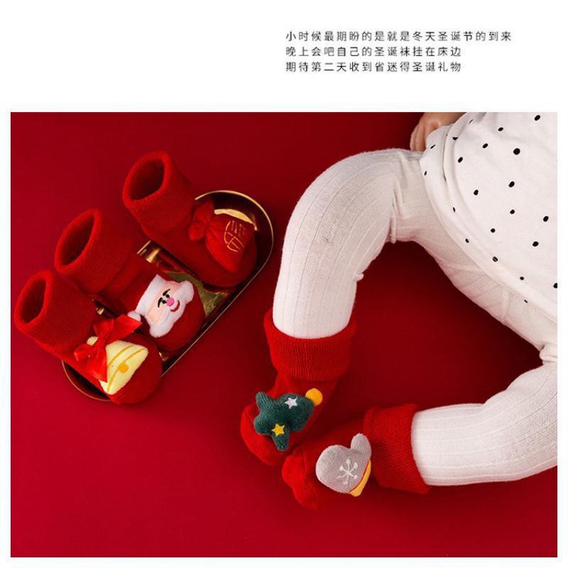 Weihnachts-Babysocken Winter Rutschfest Niedlich Puppe Kleinkind Bodensocken Kinder Baumwollsocken für Neujahr Weihnachtsgeschenke