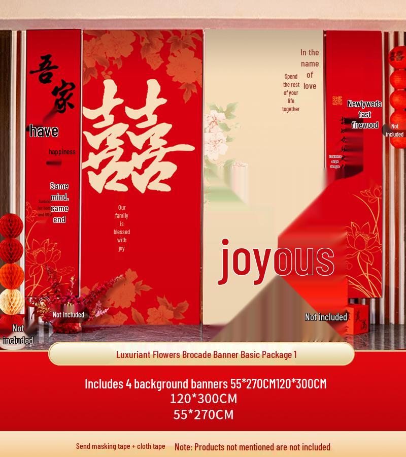 Double Happiness Wedding Banner Set - Room & Wall Décor for Engagements & New Home