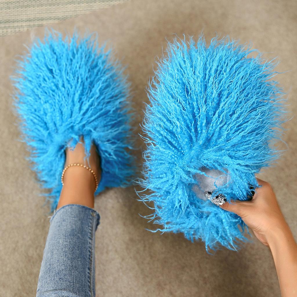 Fashion New Women's Wool winter Slippers Wool Home Warmth Flat Bottom Non slip Sleeve Durable Sandals Fashion Large size Slippers 36-46