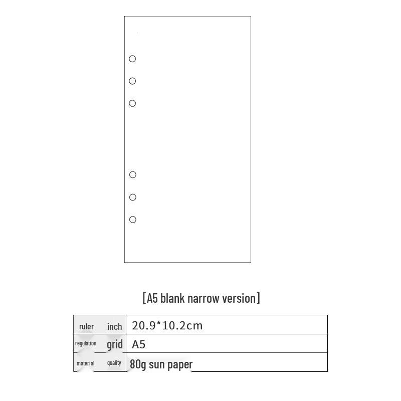 A6 6-Hole Notebook Refill: Blank, Grid, Lined Pages for Student Diaries