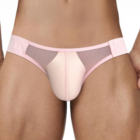 Men Briefs Low Waist Solid Color Thongs Solid Color Mesh Yarn Splicing Ultra Thin