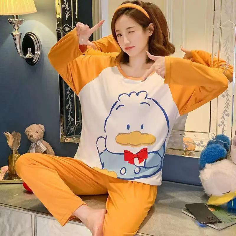 2Pcs/set Large Size Long Sleeve Long Pants Pajamas Women's Homewear Student Pajamas Young Girls Clothes Ladies Nightwear