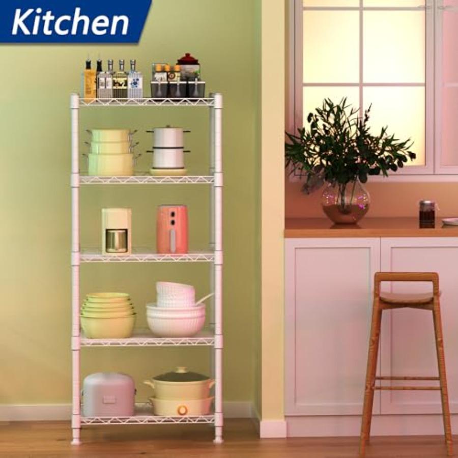 5-Wire Shelving Metal Storage Rack Adjustable ShelvesStanding Storage Shelf Units for Laundry Bathroom Kitchen Pantry Closet Wh