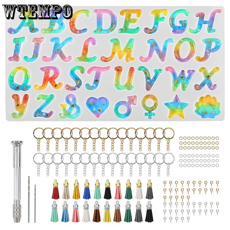 WTEMPO DIY Keychain Tassel Pendents Making Molds English-letter-Shaped Resin Molds Epoxy Molds for Beginners & Adults Handicrafts Making Mold Set