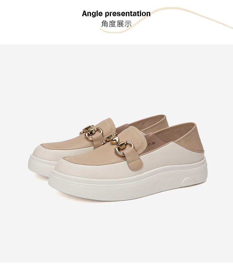 [Cowhide] Golden Yunle Fu Shoes with Thick Sole and Color Matching Single Shoe Metal Buckle Commuting Women's Shoes