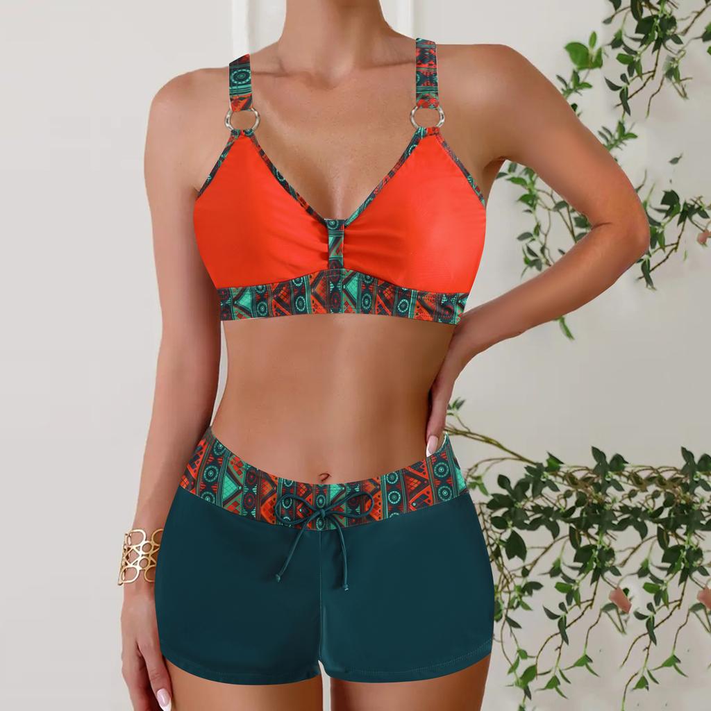 New flat-angle conservative color printing thin women's split bikini bikini swimsuit
