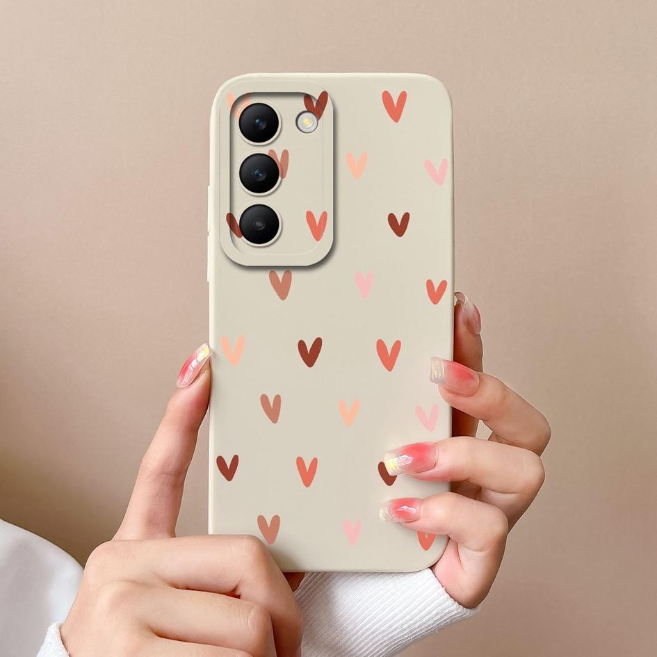 For Vivo Y100 (IDN) Y200e T3 V30 SE V30e V40 Pro Lite Phone Case Covers Lens Protection Soft Silicone Luxury Love Heart Pattern Housing For Vivo Shell