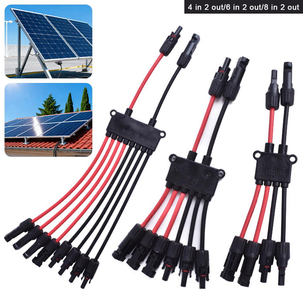Y Branch Connector for Solar Panels 2 to 4/6/8 Parallel Connection Red Black Cable Photovoltaic System Wiring Accessories