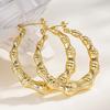 Huitan Novel Bamboo Design Hoop Earrings for Women Gold Color Luxury Wedding Engagement Charming Party Fashion Statement Jewelry