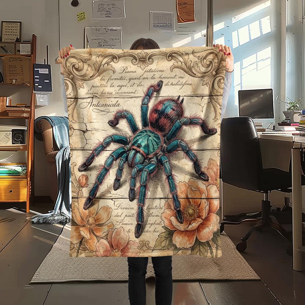 1PC Retro Spider Snake Print Flannel Blanket, High quality All Seasons, Home Decor, Warmth and Comfort, Perfect for Christmas Gifts