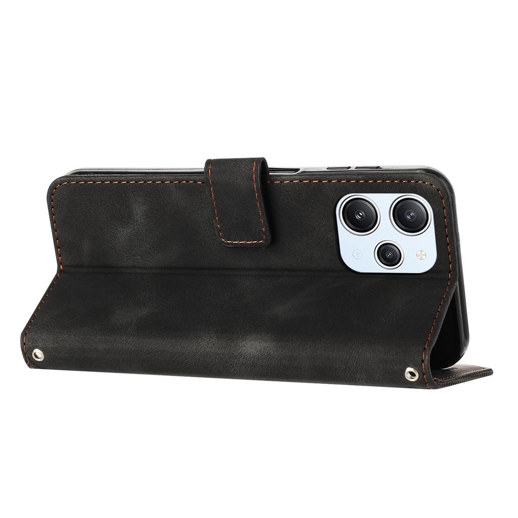Leather Protective Cover for Xiaomi Redmi 12 4G,Triangle Imprint Wallet Stand Phone Case with Strap