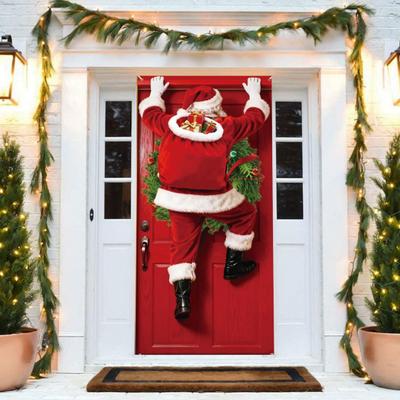 Yousheng Christmas Door Cover Decoration Funny Santa Claus Front Door Hanging Banner Merry Christmas Winter Backdrop Porch Sign for Indoor Outdoor
