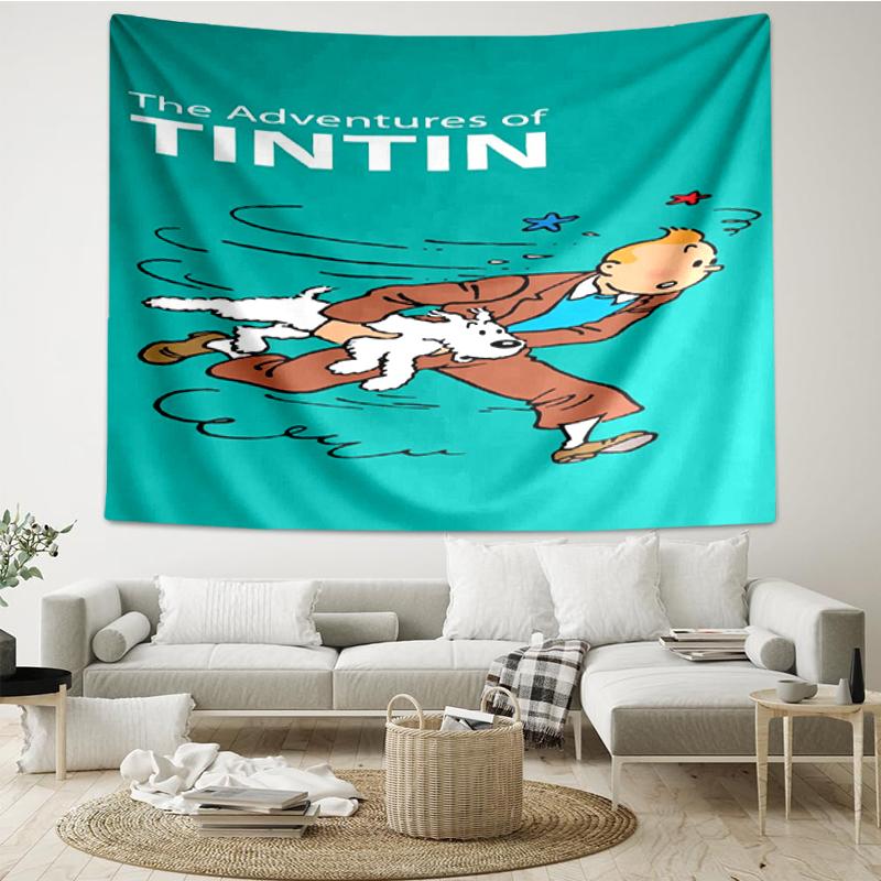 Arazzo da Parete con Stampa Le Avventure di Tintin, Sfondo, Montaggio Facile, Ideale per Camera da Letto, Ufficio e Soggiorno, con Decorazione Estetica da Appendere alla Parete.