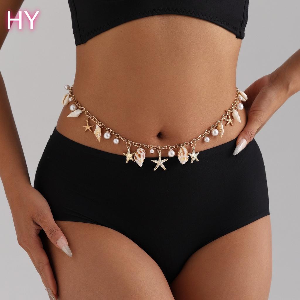 HY Multilayer Imitated Pearl Conch/Shell Waist Chains for Women Holiday Lady Seabeach Body Chain Accessories Fashion Jewelry