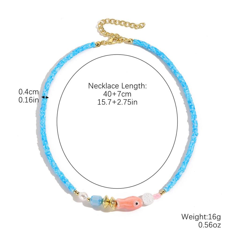 Color Blocked Bead Collarbone Chain Ocean Design Ceramic Necklace Small Fish Bohemian Necklace for Women