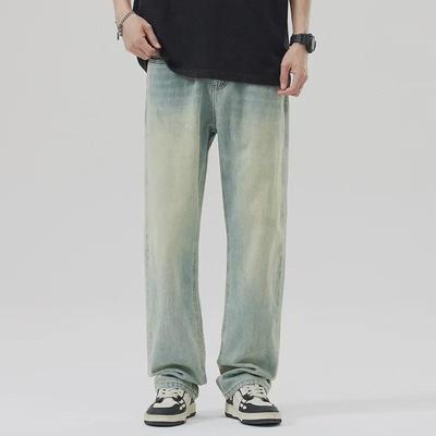 Men's Large Summer Loose Washed Retro Straight Jeans