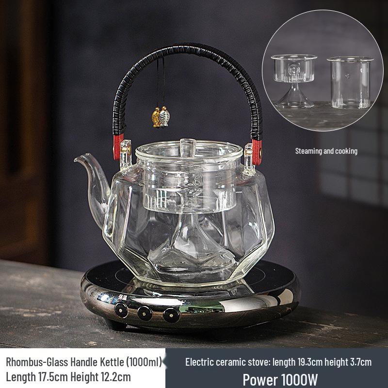 Glass Tea Kettle & Brewing Set for Induction Cooker: White Pot for Boiling, Steaming & Health-Preserving Tea at Home