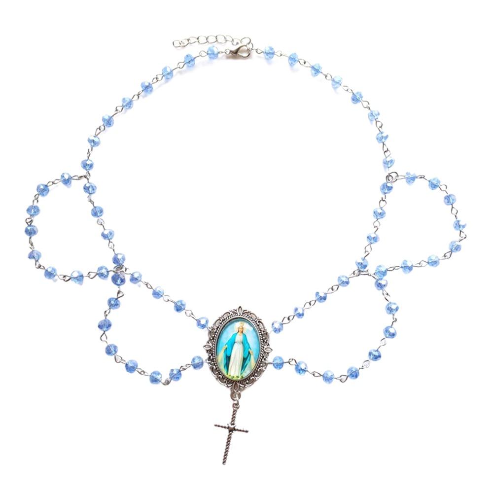 Pearl Tassel Virgin Chokers Necklace Acrylic Religious Jewelry New Cross Necklace  For Women