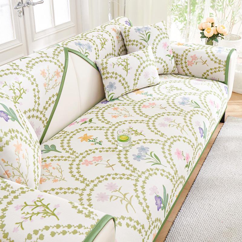 Summer Cool Ice Silk Printed Sofa Cushion Anti Slip Sofa Cover Seat Slipcovers Cloth Napkin