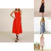 Stylish Boho Women's Summer Beach Midi Dress With Strappy Design And Button Pockets