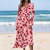 Women's Casual Fashion Floral Print V-neck Long Sleeve Waist Long Dress