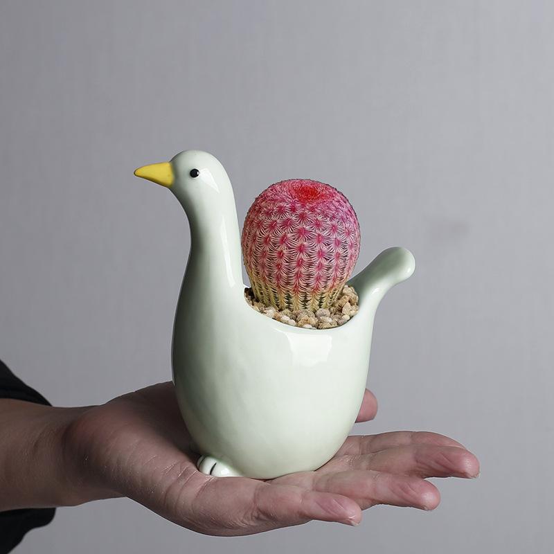 Cute Cartoon Seagull Shape Succulent Flower Pot Ceramic Breathable Cactus Green Plant Flower Pot Tabletop Ornament