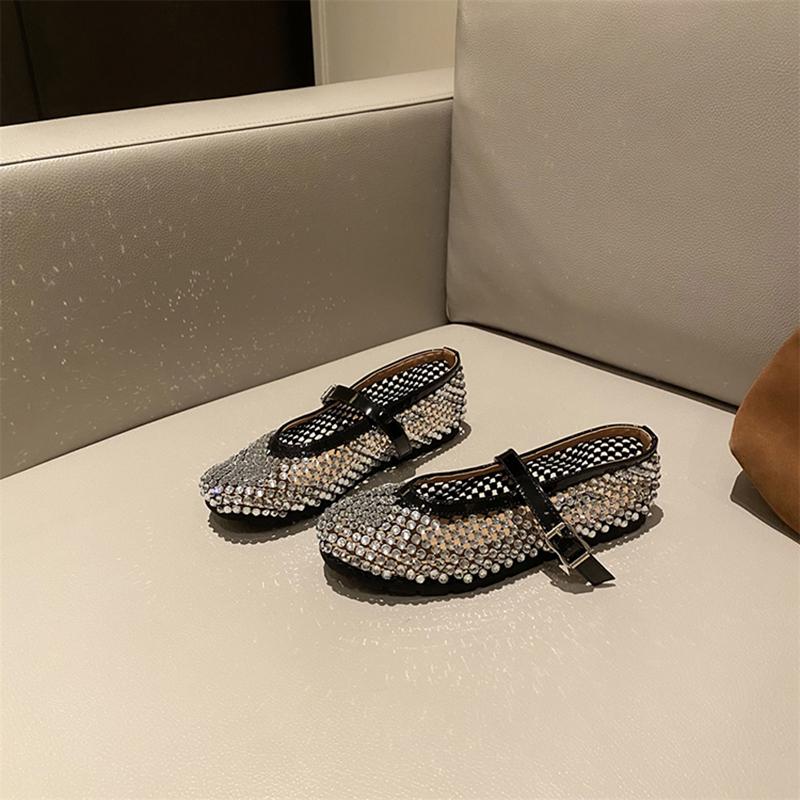 Fashion Rhinestone breathable retro flat ballet shoes female 2025 spring a stirrup granny shoes with skirt soft bottom single shoes tide