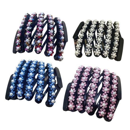 

4 шт. обручи для волос, выдвижные повязки карманного размера, противоскользящие, с зубчатым дизайном, растягивающиеся стразы, цветочный декор, обруч для волос, аксессуары для волос A