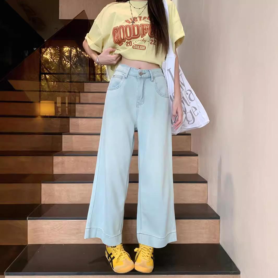 

Джинсы большого размера с десятью точками для женщин на лето, свободные и облегающие, из ледяного шелка, драпирующиеся, с высокой посадкой, прямые широкие брюки 5XL