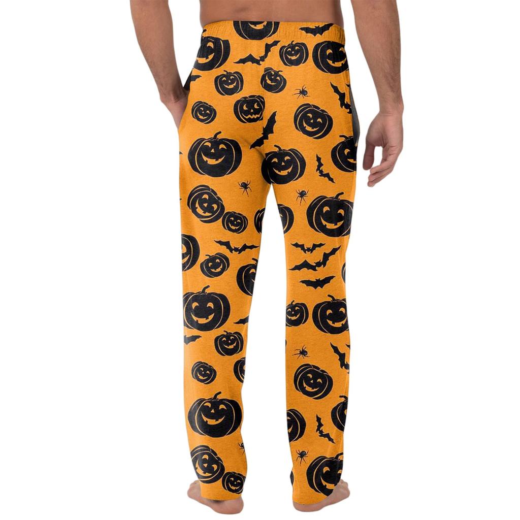 Men's Knitted Halloween Print Pocket Casual Pants Pajama Pants