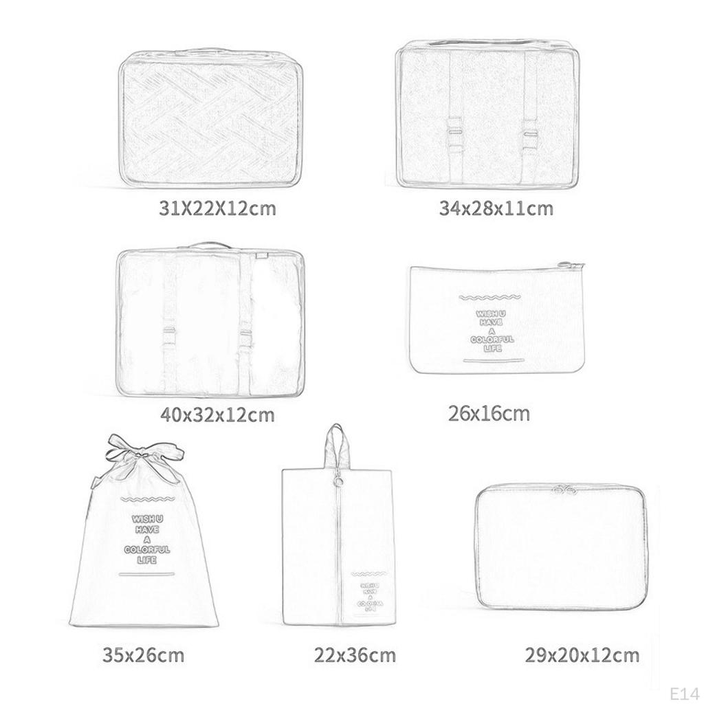 7 Pieces Packing Cubes Travel Organizers Clothing Sorting Packages Luggage Bags Compression
