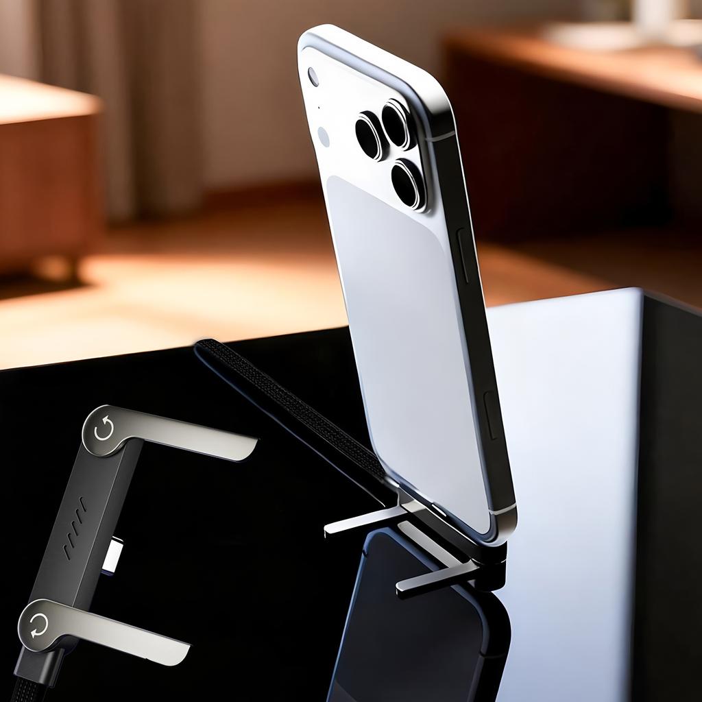 2-in-1 PD Fast Charging Cable Foldable Phone Holder Charger Cord for iPhone Samsung Xiaomi Tablet Laptop + 6A Type-C To USB OTG