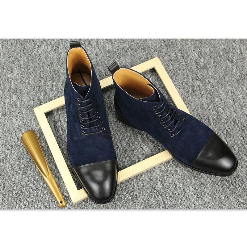 Mode Herren High Ankle Boots Handgefertigt Wildleder Echtes Leder Patchwork Mode Luxus Schnürstiefel Business Büro Outdoor Stiefel für Herren CN