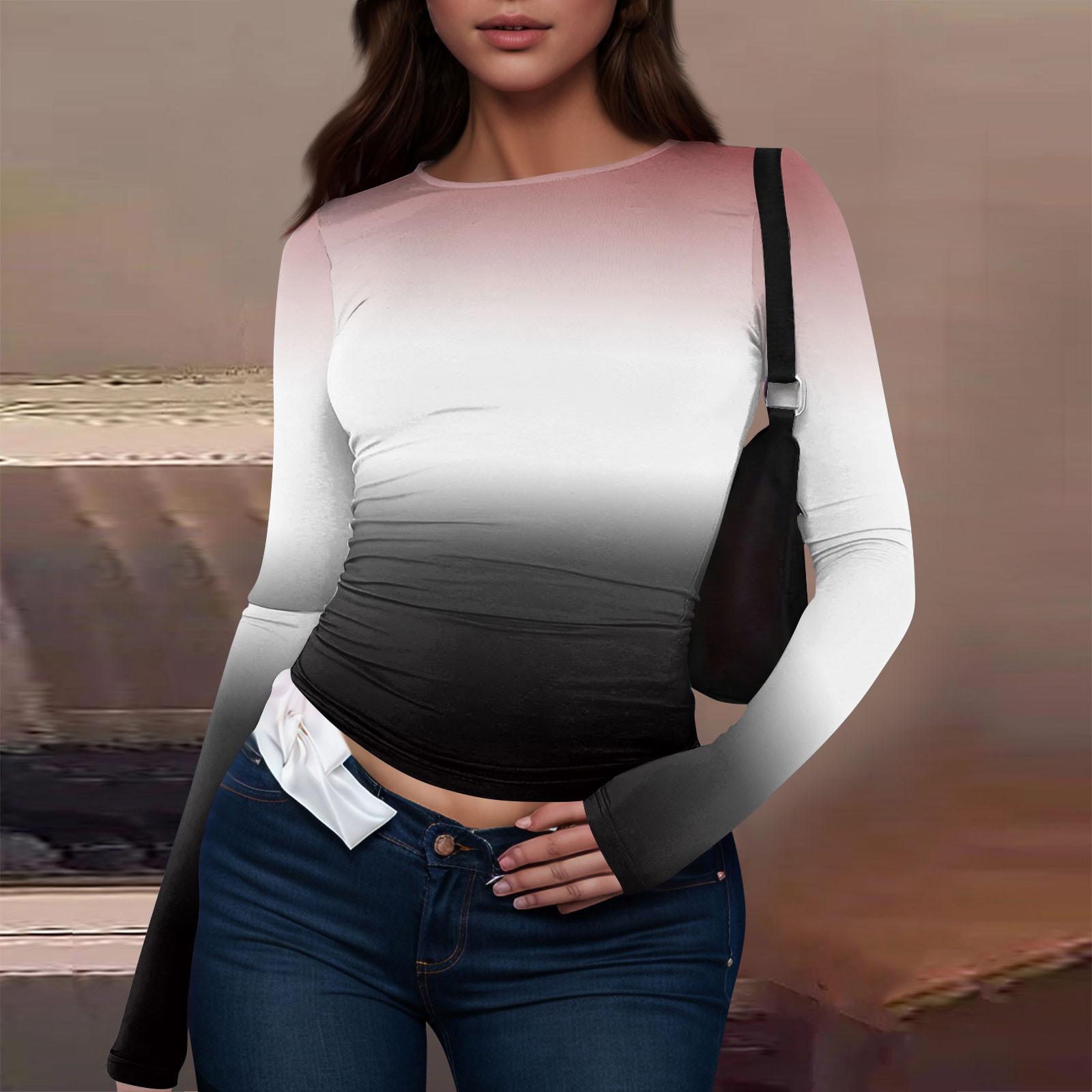 

Женская модная повседневная футболка с круглым вырезом и длинным рукавом с принтом XS белый