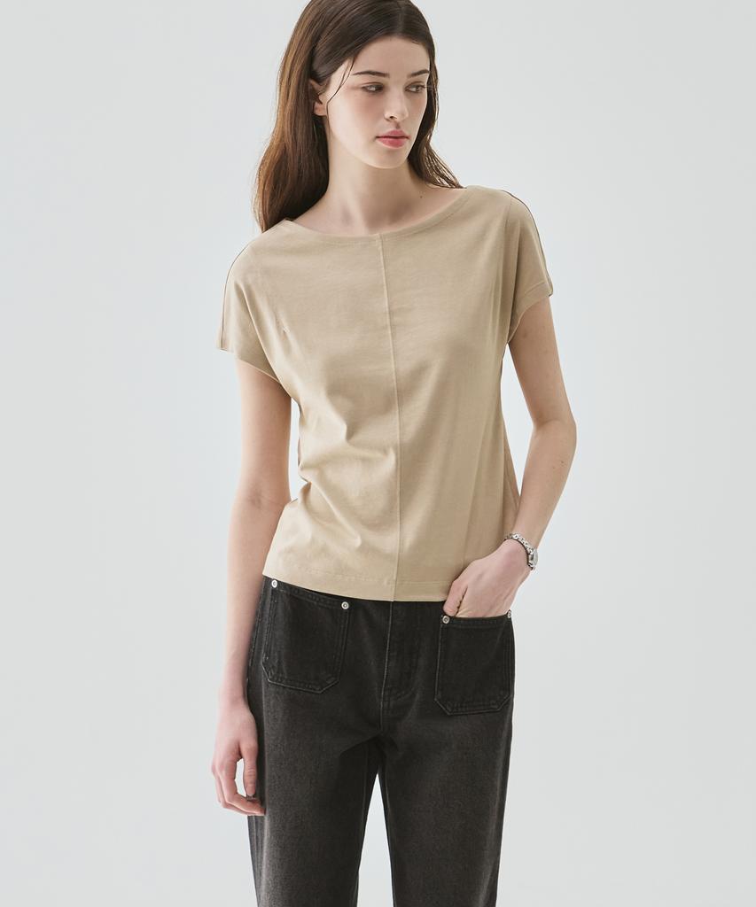 Deuloupisumeon Supima Silket Dolman Boat Neck Short Sleeve T-Shirt [Black]