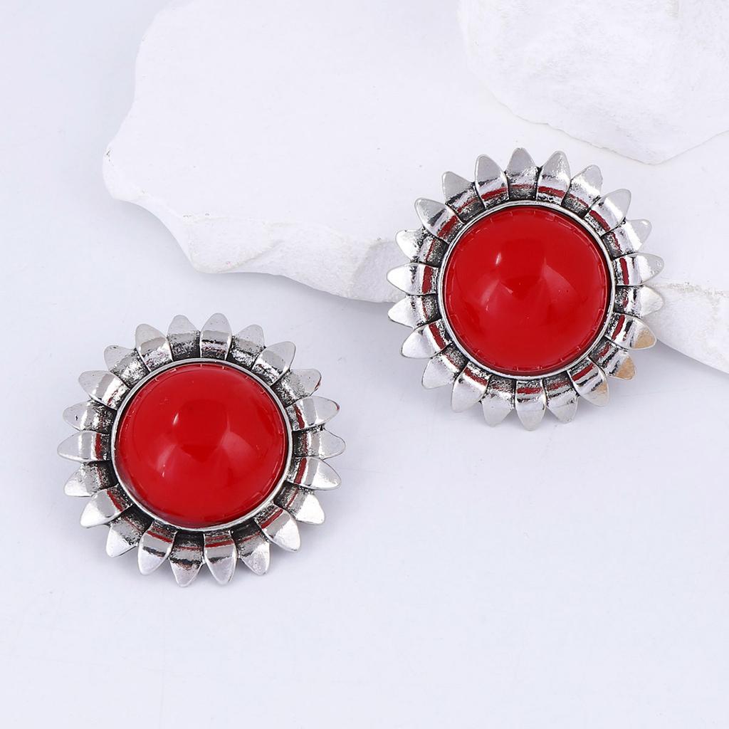 Personalized retro light luxury high-end design sense resin alloy geometric sunflower temperament women's stud earrings