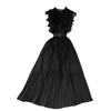 Fancy Light Luxury Temperament Flying Sleeves round Neck Waist Trimming Slim Looking A- line Pleated Dress Elegance Swing Long Dress