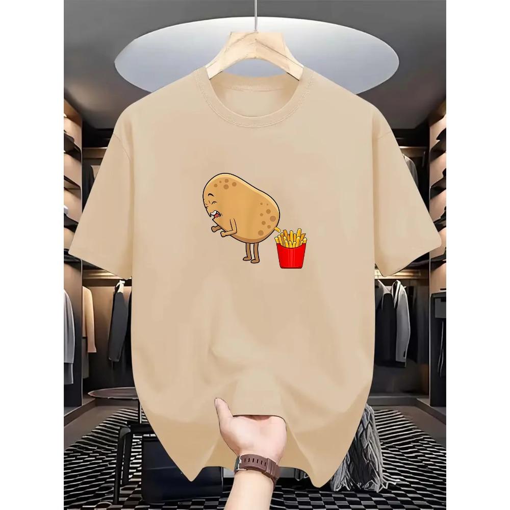 Men'S Women's Casual Crew Neck T-Shirt Polyester Knit Fabric Regular Fit Short Sleeve with Potato To French Fries Graphic