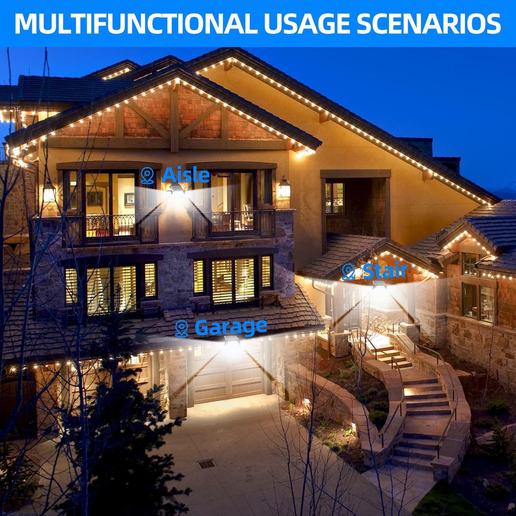 Solar Security Lights Outdoor Motion Sensor, 305 LED Dual-Sensor Solar Flood Lights with Rotatable Solar Panel, 3 Adjustable Heads 3 Modes