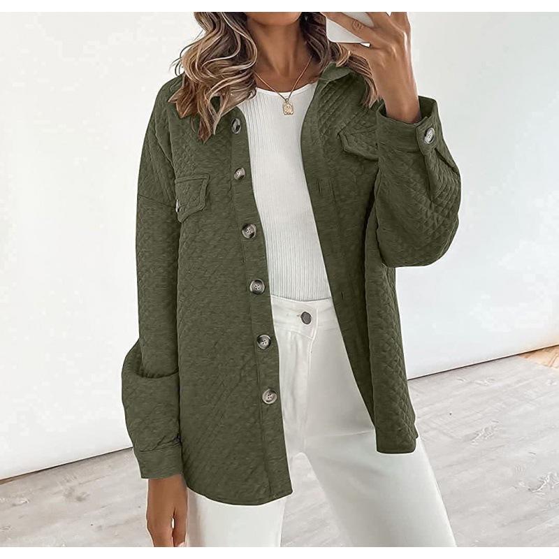 Women's Spring and Autumn Solid Color Diamond Pocket Lightweight Jacket Long Sleeve Casual Lapel Jacket
