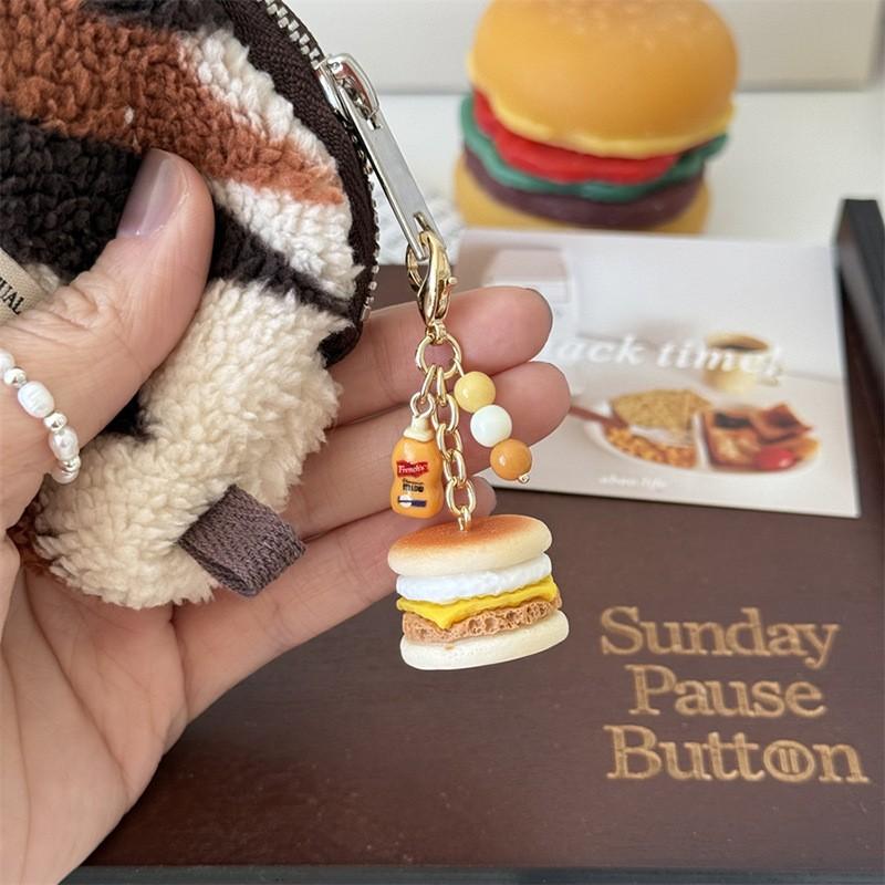 Cute Hamburger Series Resin Keyrings Wholesale Mini Food Doll Charm Keychain For Coin Purse Pendant Accessories Custom Packaging